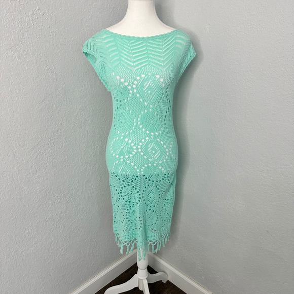 Lilly Pulitzer Other - Lilly Pulitzer teal Crochet Knit‎ Swim Cover Up Dress XS